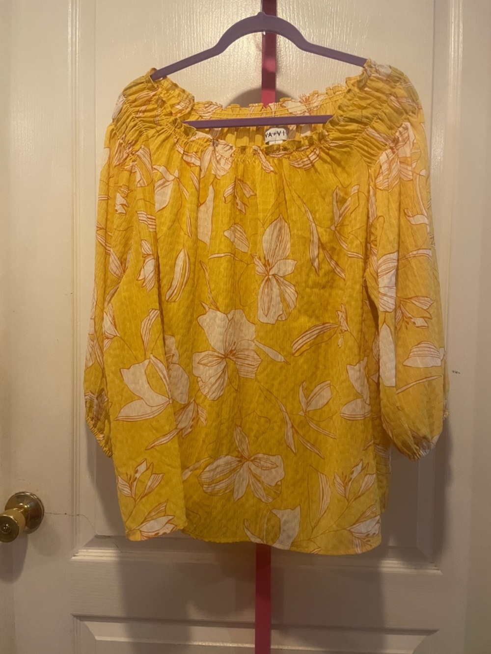 Ava & Viv Yellow White Floral Off-Shoulder Blouse